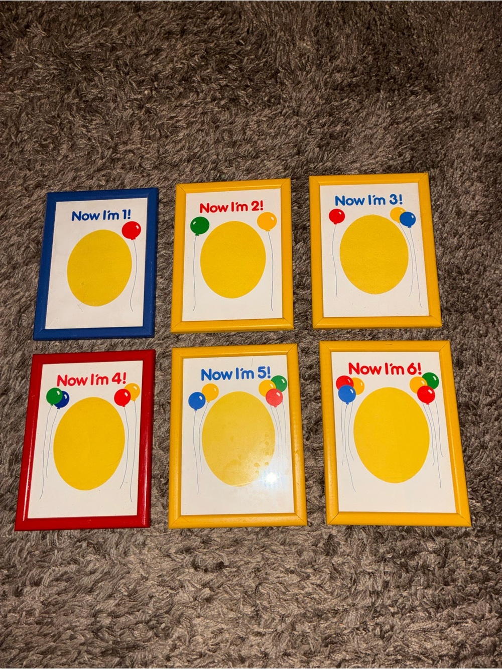Vintage Set of 6 Kids Birthday Milestone “Now I’m 1-6” 5x7 Wood Frames, Balloons